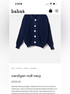 Babaa Navy No8 Cardigan